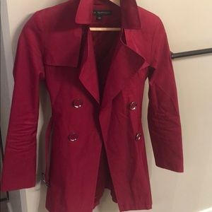 Via Spiga Red Pleated Doublebreasted Trenchcoat